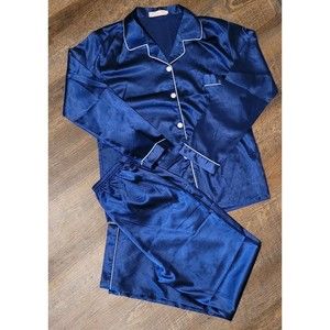 Pajama Set Long Sleeve Button Down Sleepwear Soft Lounge Dark Blue/Navy Size XL